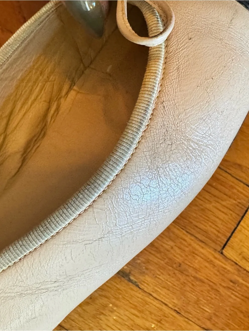 CHANEL Beige Leather Ballet Flats with Black Cap Toe and Bow size 42